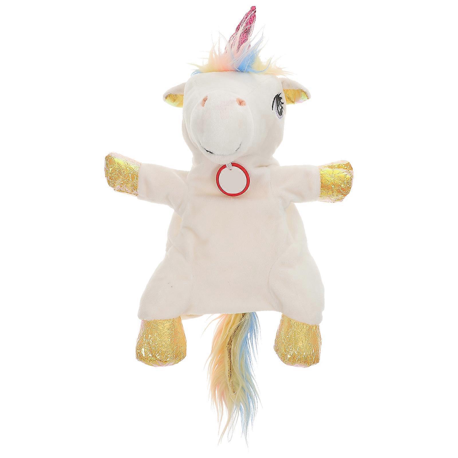 Family Interactive Unicorn Puppet For Kids In White Color With Plush Fabric 1Pcs Ideal For Early Education And Puppet Shows
