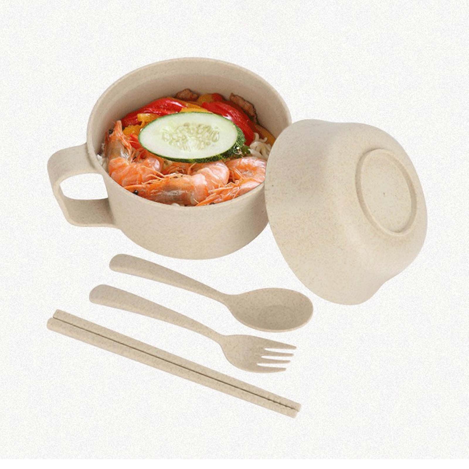 Kdkad Noodle Bowls Microwavable Set with Lid, compatible with microwave ramen cooker, includes spoon, chopsticks, large soup cups, dorm essentials