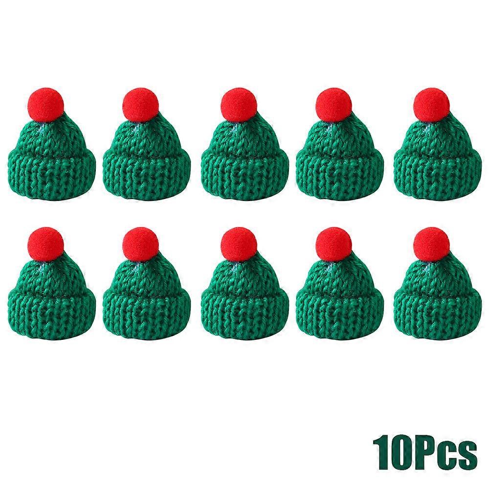 10Pcs Mini Knitted Hat Decor Tiny Red Bobble Hat Christmas Tree Ornament
