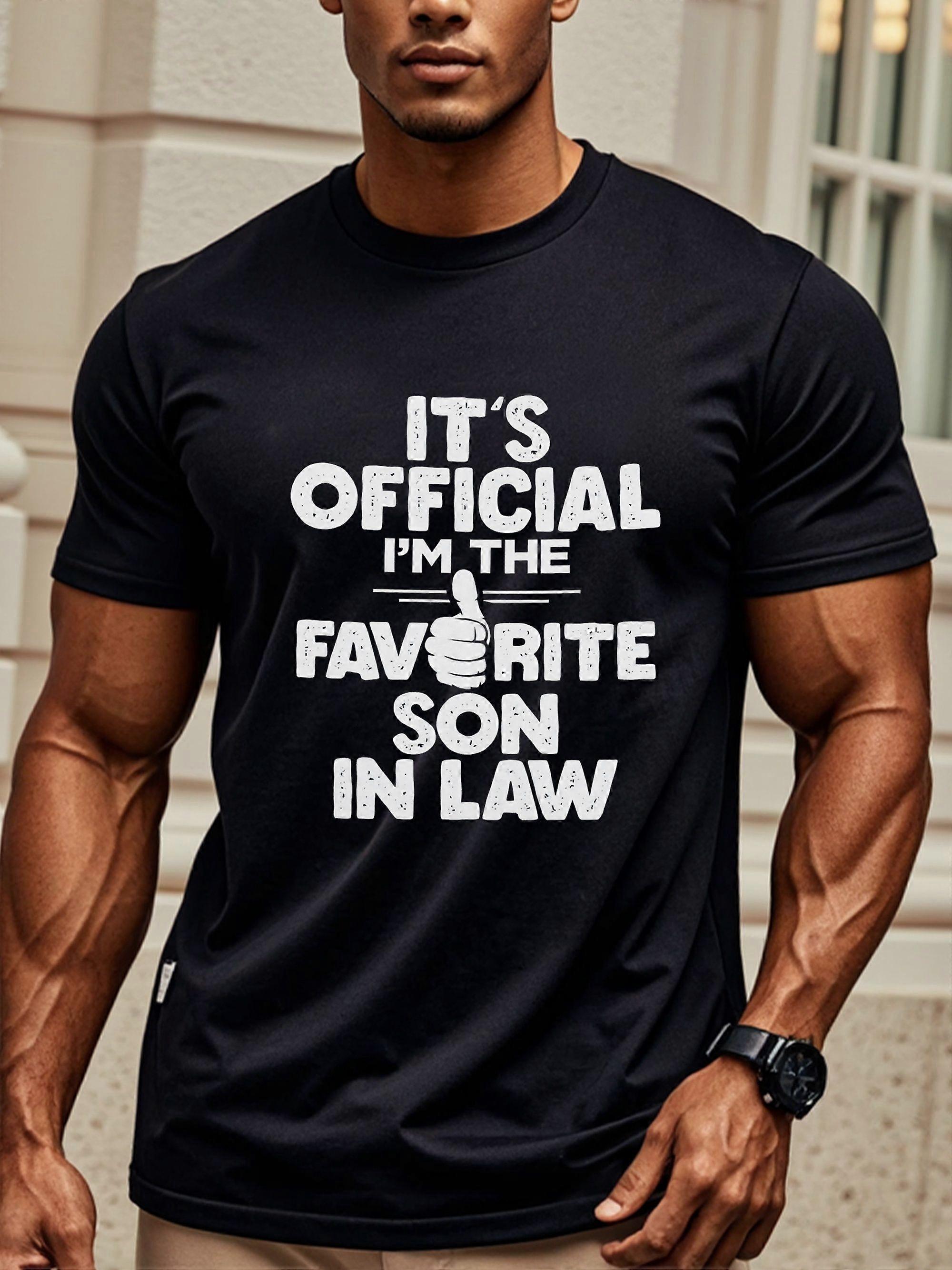 חולצת טריקו לגברים מצחיקה "זה רשמי אני החתן האהוב" - לבנה מודגשת עם טקסט הומוריסטי גרפי - רכה ונושם Cr-Avdfg