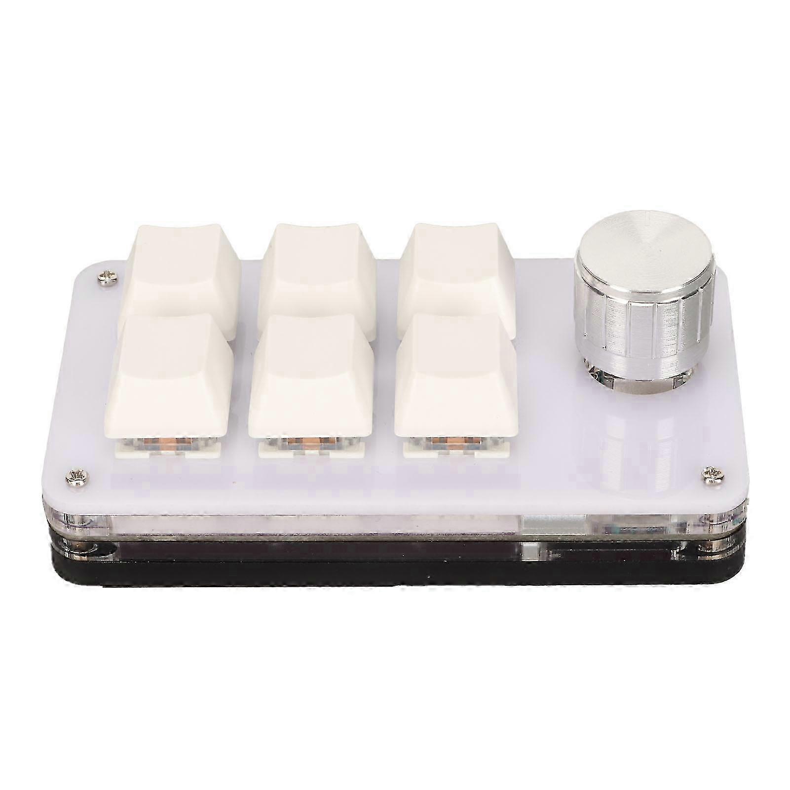 6 Key Mini Keypad with Knob RGB Light Blue Switch Wired Connection Plug and Play DIY Programmable One Handed Mechanical Keypad White