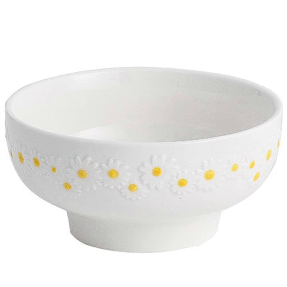 Ceramic Daisy Serving Bowl Embossed Daisy Edge White Round Dinnerware For Soup And Dessert Bowl Ice Cream