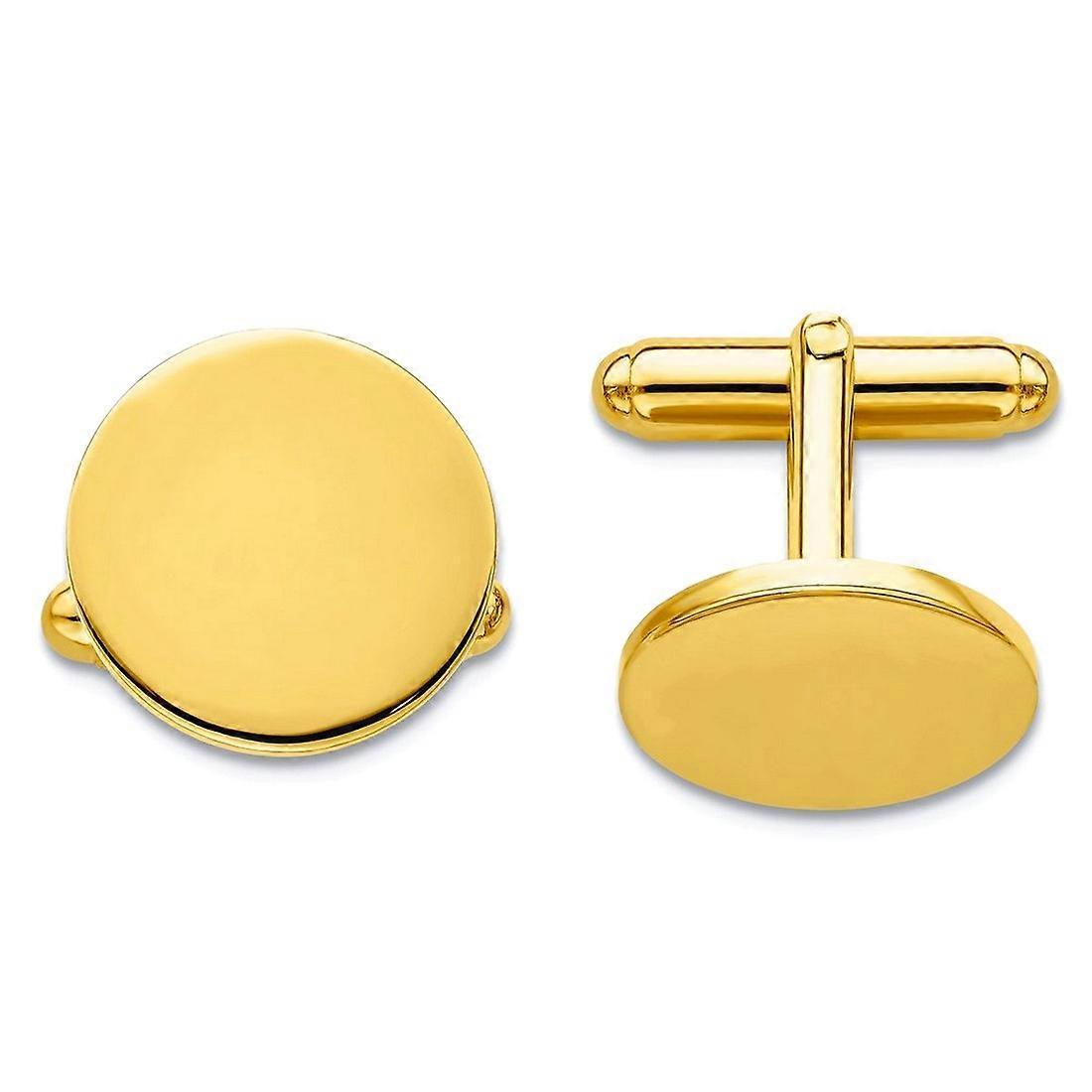 Gold Plated Solid Engravable (front only) Round Polished Cuff Links 16x16mm Wide Cuff Link for Men
