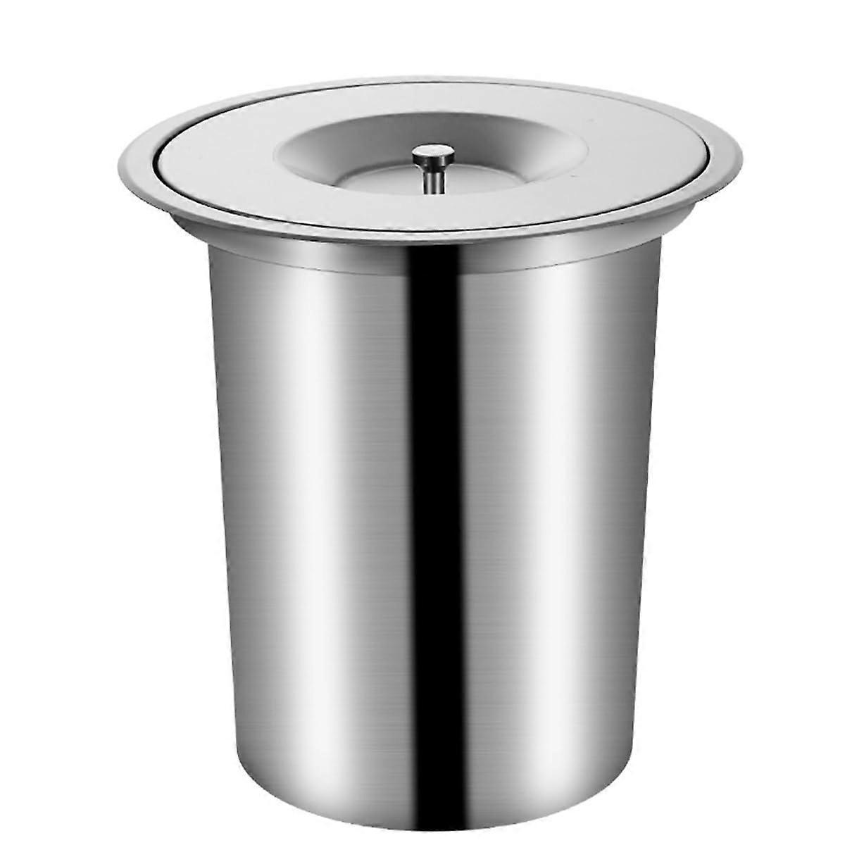 Embedded Kitchen Cabinet Garbage Stainless Steel BuiltIn Countertop Trash Can With Swing Lid Grommet Round Brushed