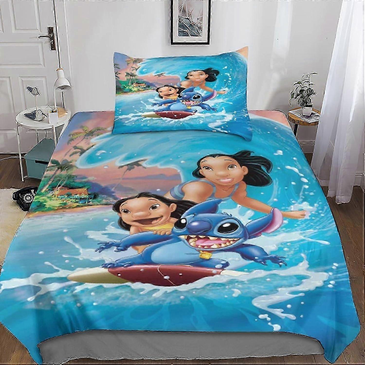 Stitch Duvet Cover, Lilo & Stitch D Printed Duvet Cover Bedding Set, Microfiber Duvet Covers, Zipper Closure Comforter Sets Double