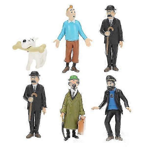 6 pcs Tintin Figurines Toy Model kk, collectible figures.