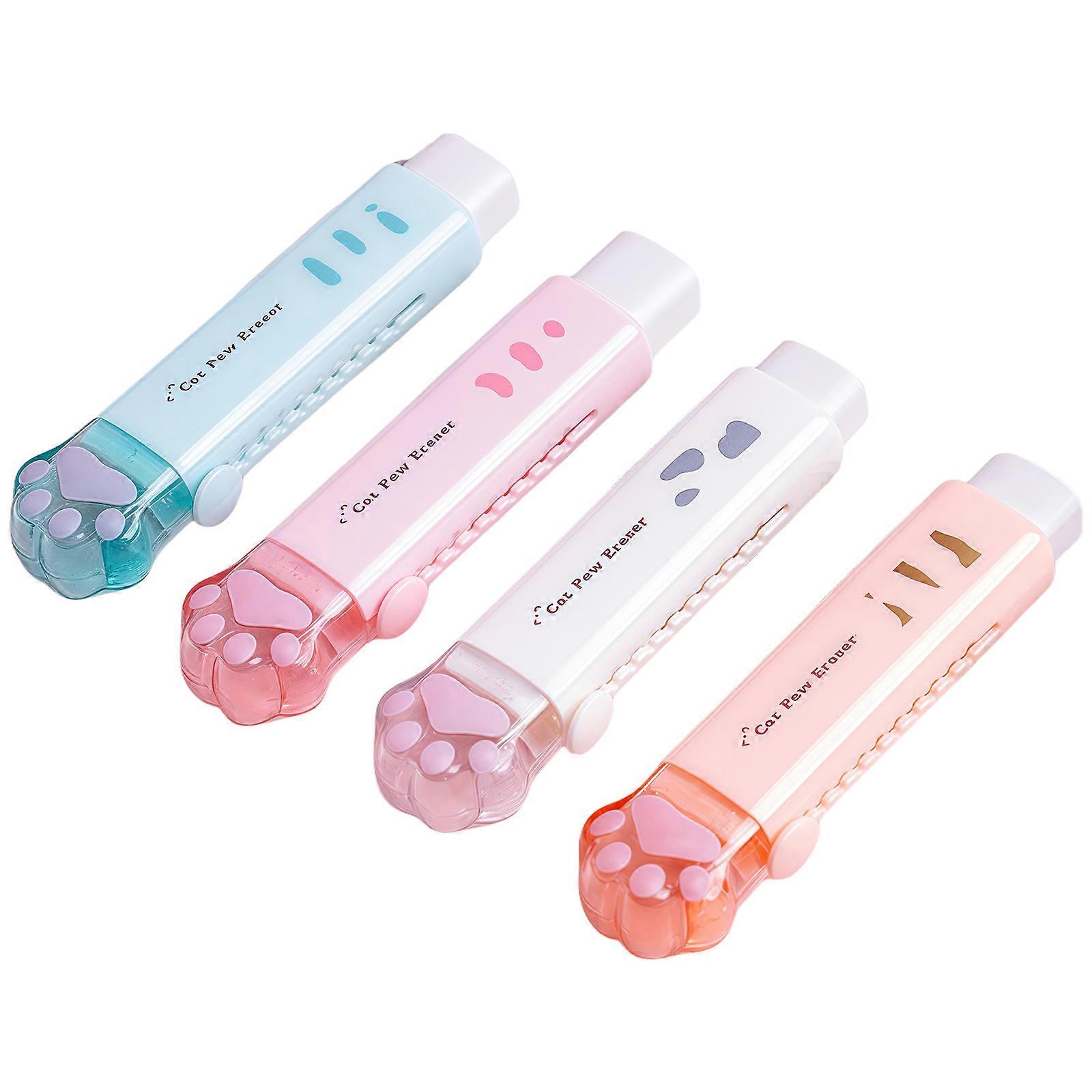 4Pcs Sliding Action Rubber Erasers Kitten Claw Retractable Pencil Eraser For Students Children Writing Drawing Sketching Multicolor