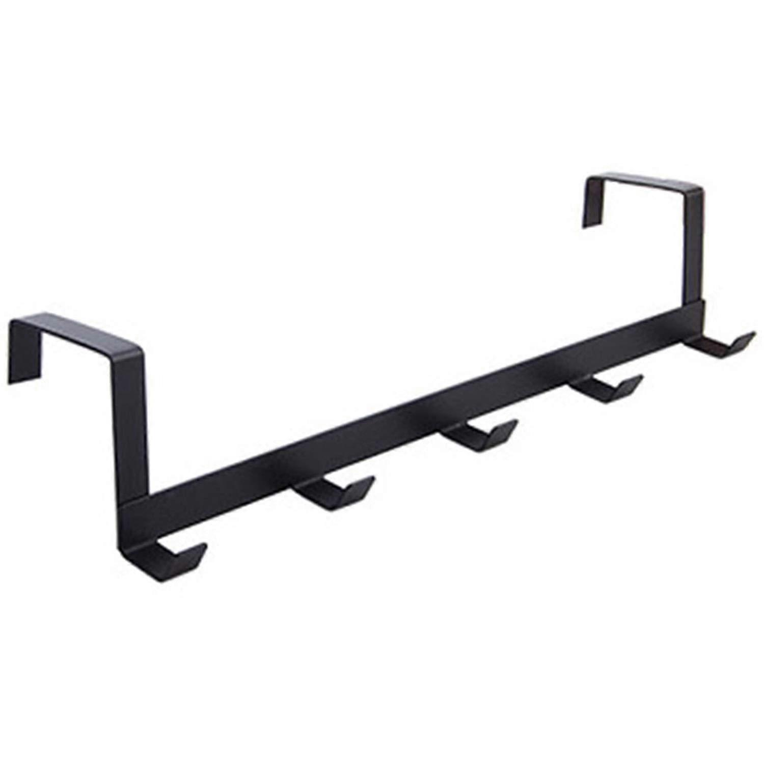 Over the Door Rack with Wide Wrought Iron Hooks in Black for Clothes, Coats and Towels