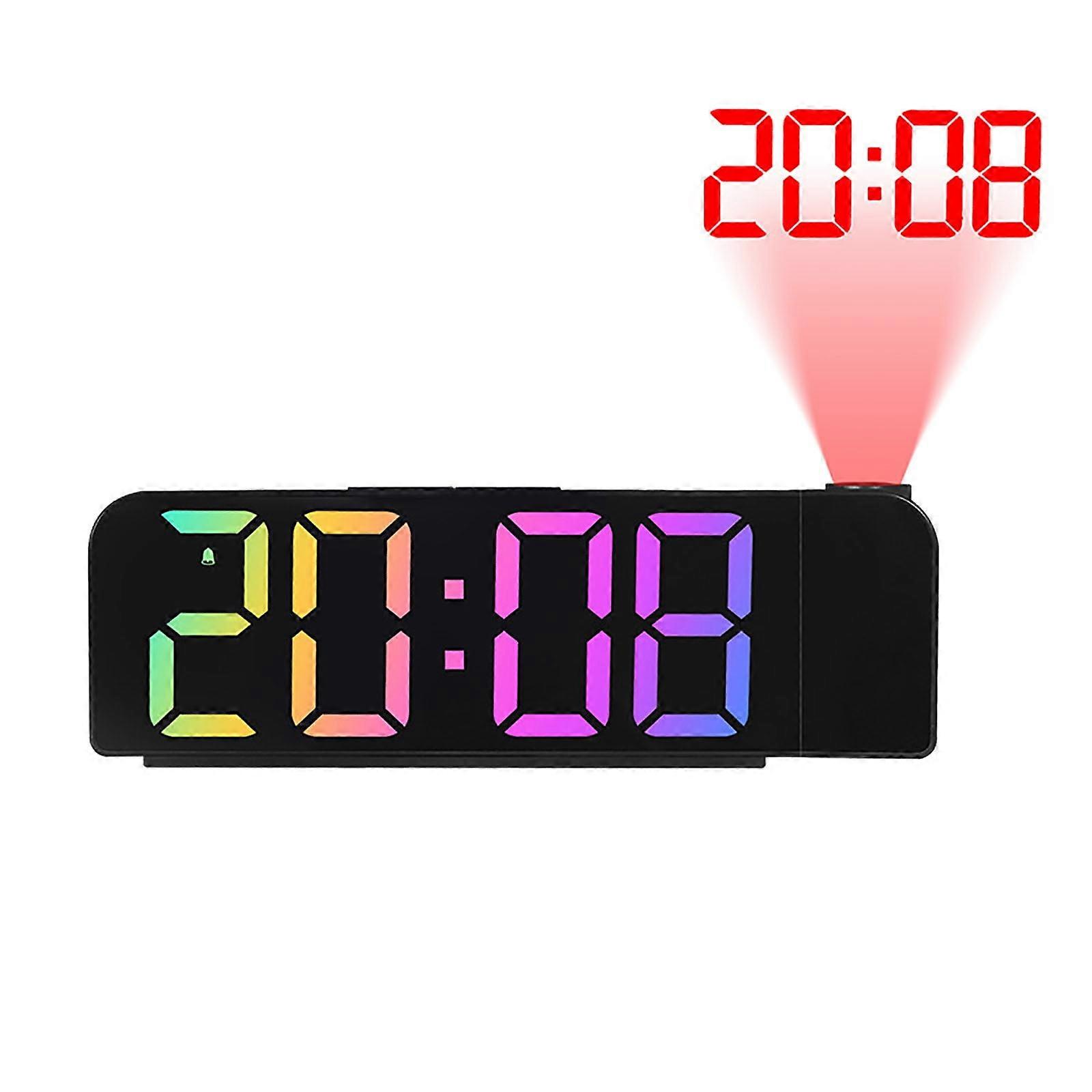 Projection Digital Alarm Clock for Bedroom, Colorful LED with 12/24H Display, Snooze & Mirror, Compatible with Smart Home Systems