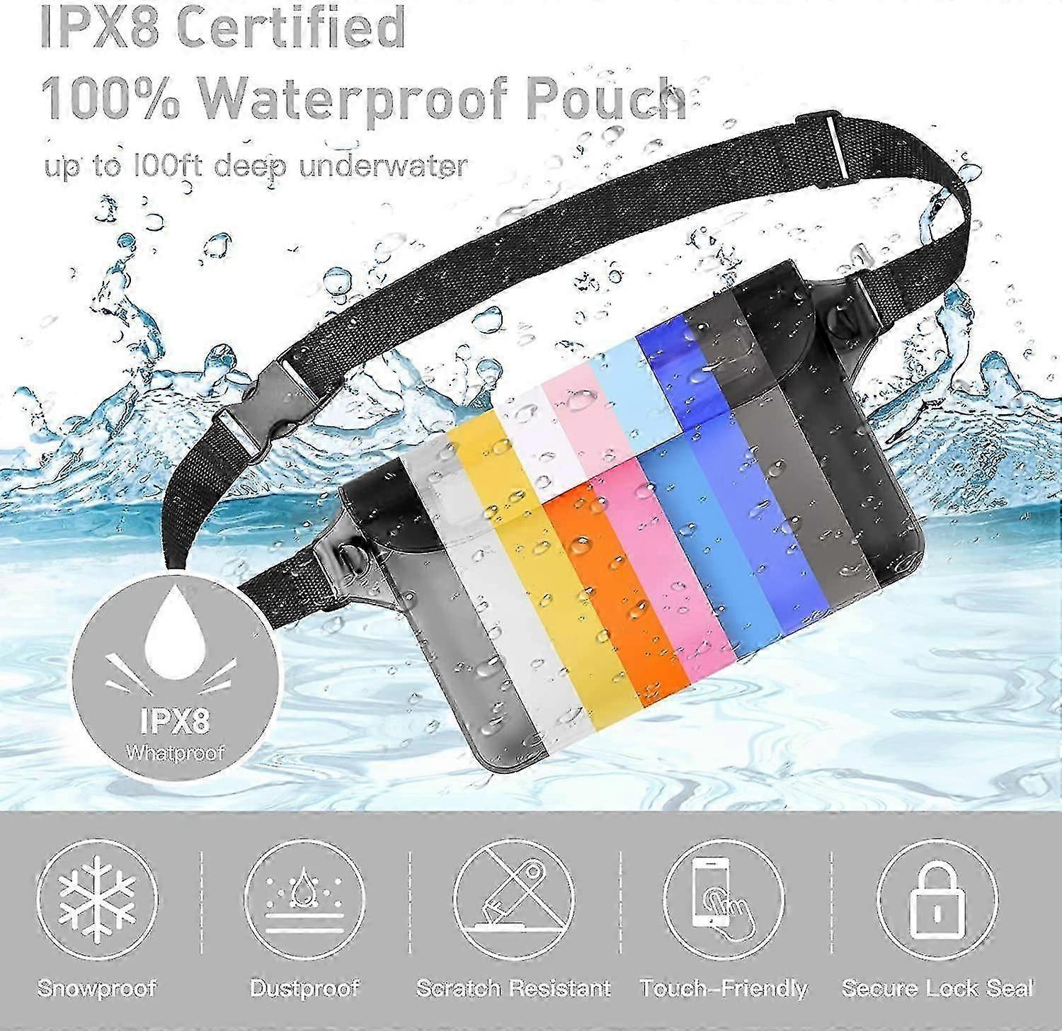 waterproof phone bag ipx8 2 pack adjustable waist bag