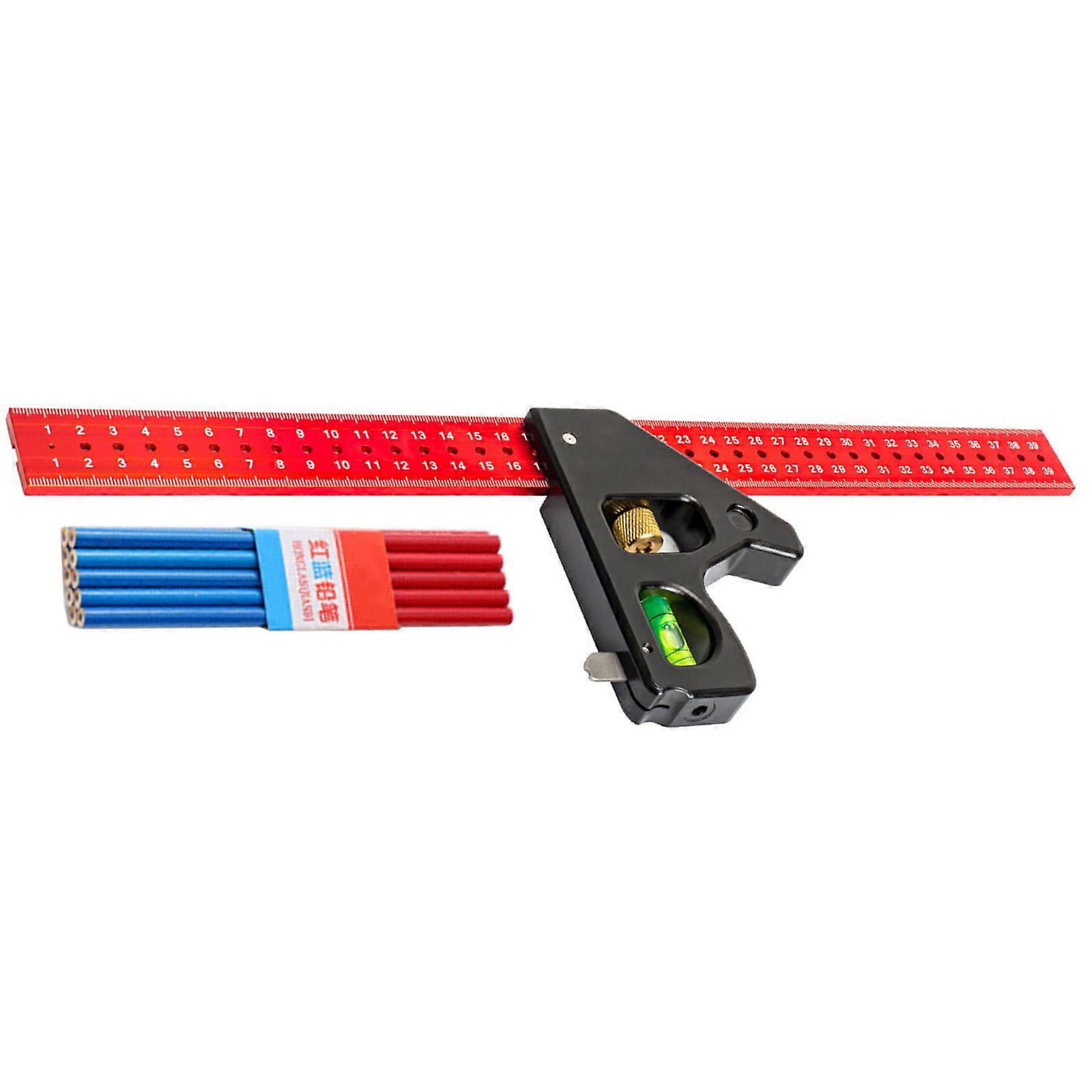 Essential Woodworking Tool Set Including 300/400mm Adjustable Square with Double Side Metric Scale and Level Bubble  400mm