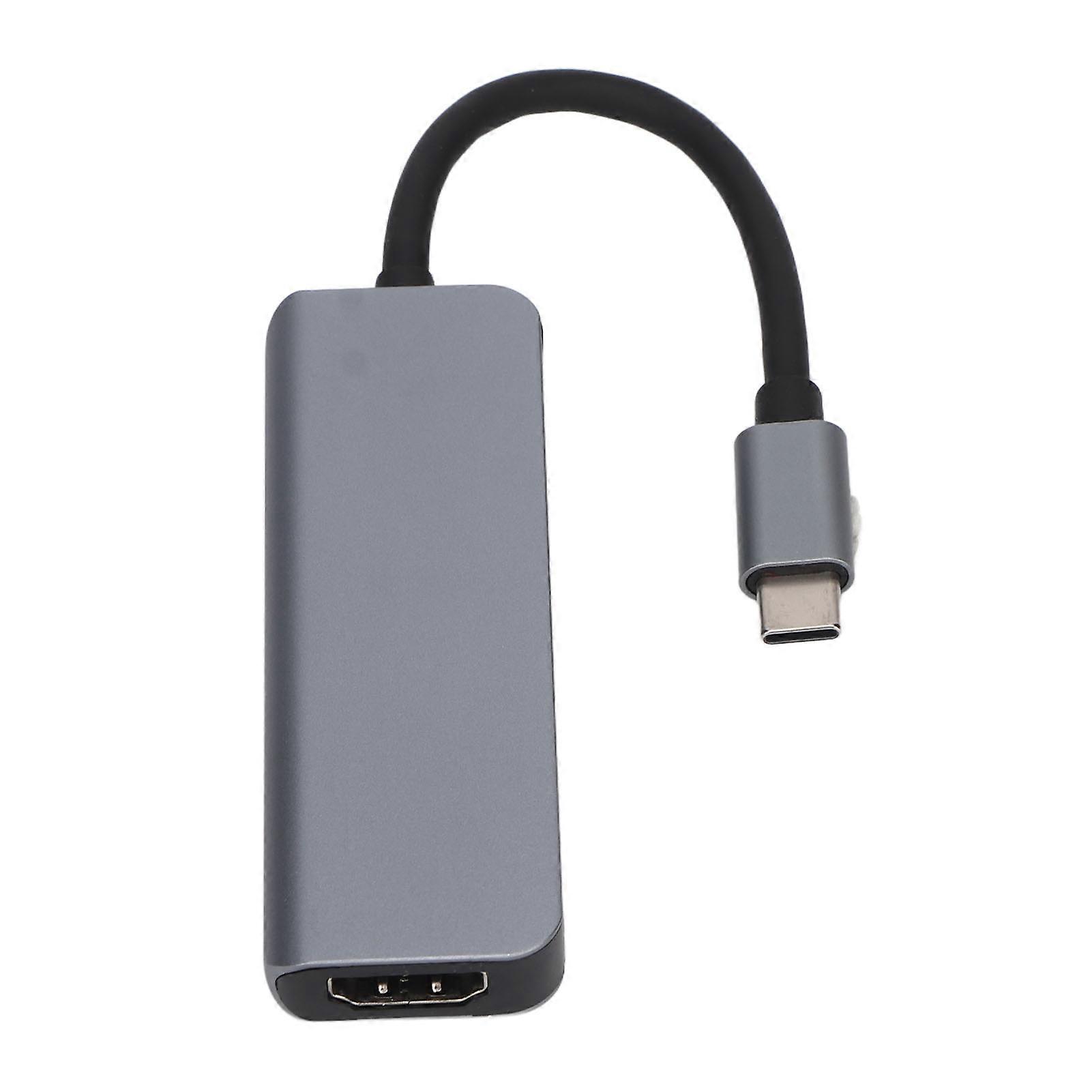 4-in-1-USB-C-Hub Typ C auf HD-Multimediaschnittstelle USB3.0 USB2.0 PD Plug-and-Play-Multiport-USB-C-Adapter für OS X für Windows, Grau