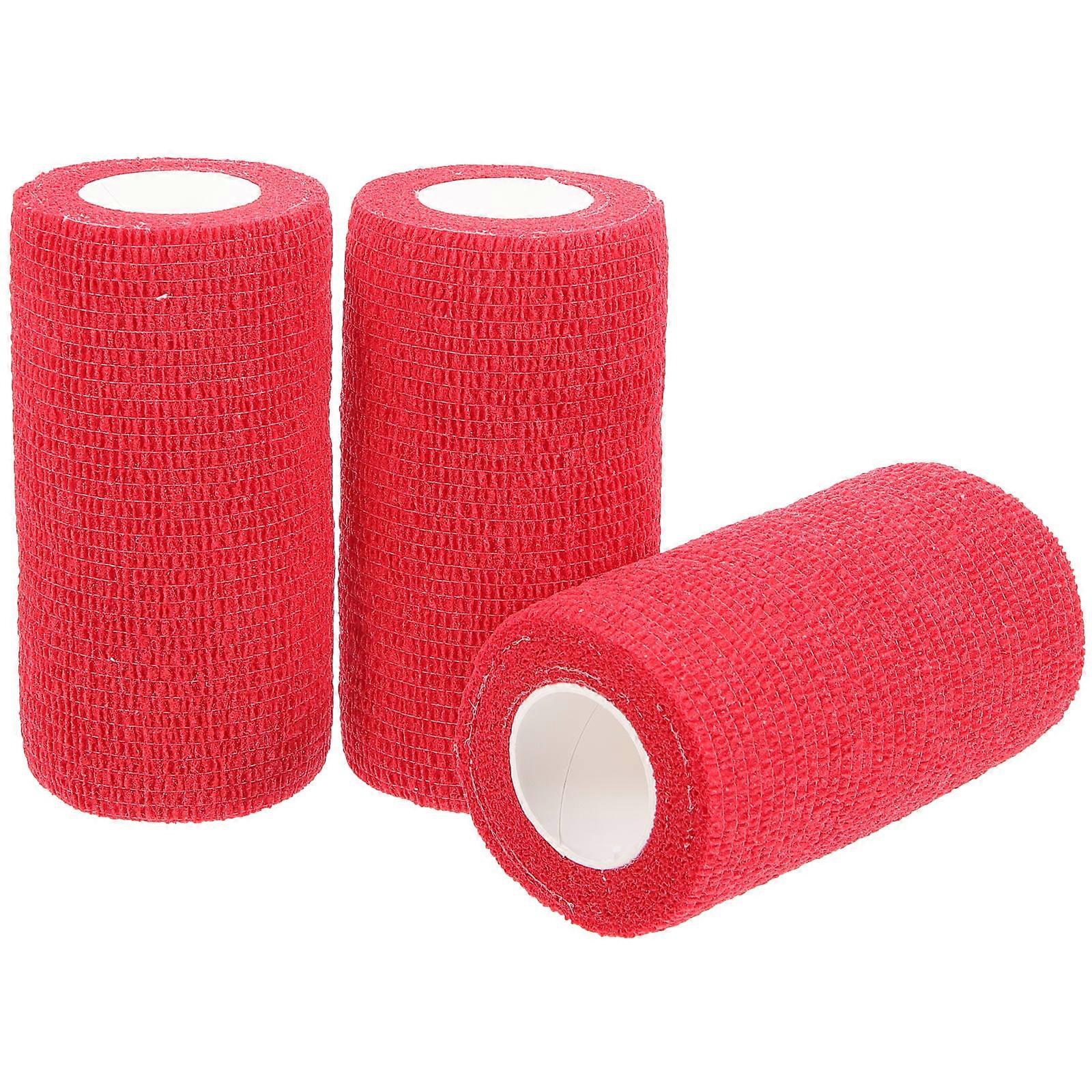 Anti-Slip Racket Grip Tapes 3 Rolls Designed For Hockey And Paddle Use In Outdoor Ball Games 10X4.9CM Elastic Red