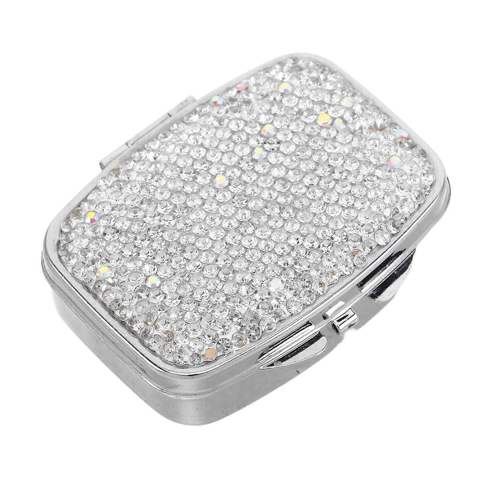 Compact Daily Use Pill Box With Rhinestone Decoration Ideal For Vitamins And Supplements 1Pack