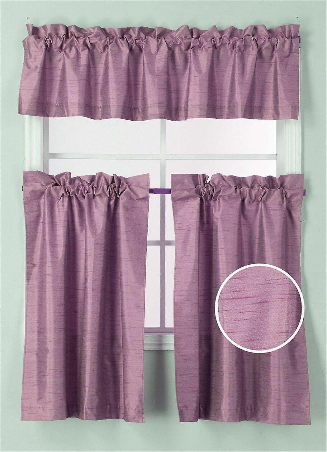 3PC Blackout Window Treatment Kitchen Curtain Panel Tier & Valance Set