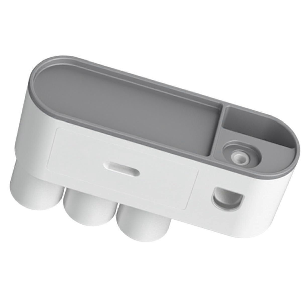 Wall Mounted Toothbrush Holder with Cups, SpaceSaving ABS Bathroom Storage Rack for Family, Gray
