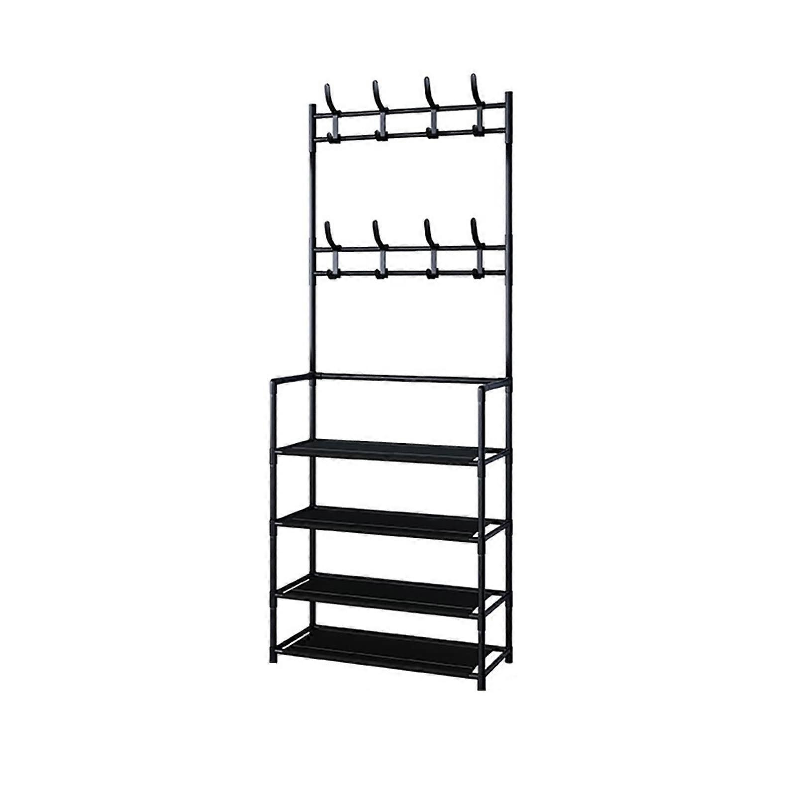 Coat Rack Clothes Hanger with Shoe Storage Shelf Floor Standing Wardrobe for Hats and Coats