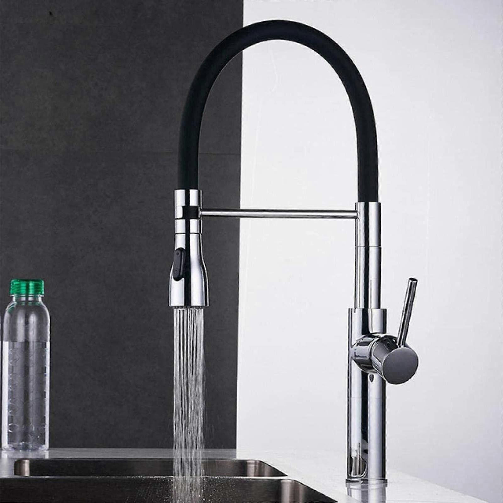 Chrome Brushed Nickel Kitchen Sink Faucet with Dual Spout Single Handle Hot and Cold Mixer Tap