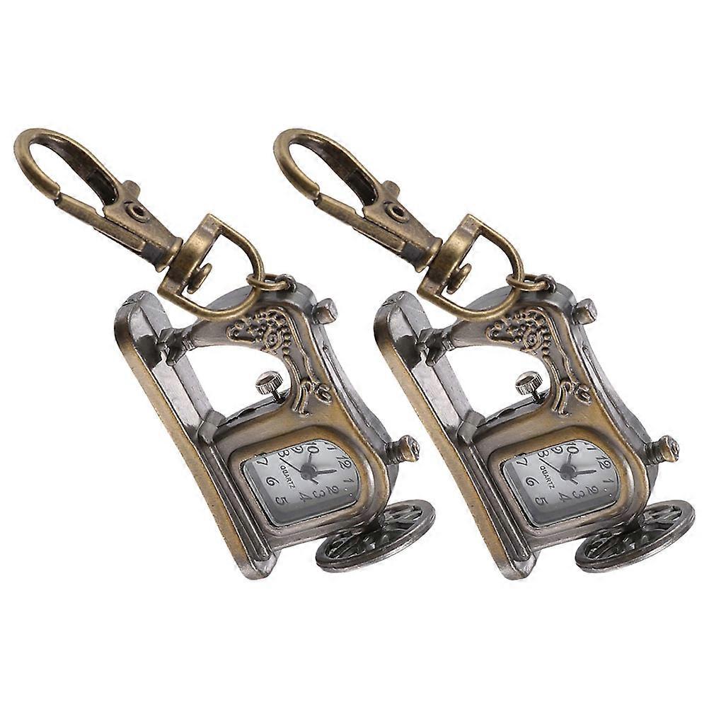 Vintage Bronze Keychain Clock With Quartz Movement For Everyday Use And Gift Giving In Coffee Color 2Pcs