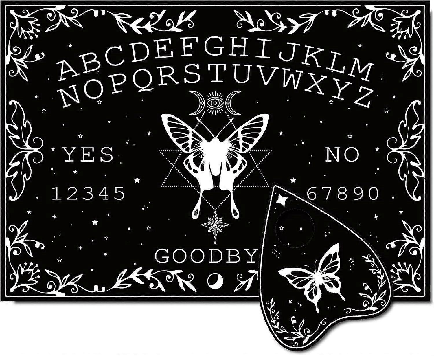 Butterfly Wood Spirit Board Moon Phase Pendulum Dowsing Divination Board Set Black Talking Boards with Planchette Metaphysical Message Board for Stuff
