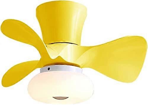22 Inch Mini Ceiling Fan With LED Light And Remote Control Japanese Style Chandelier Ceiling Fan For Bedroom Yellow