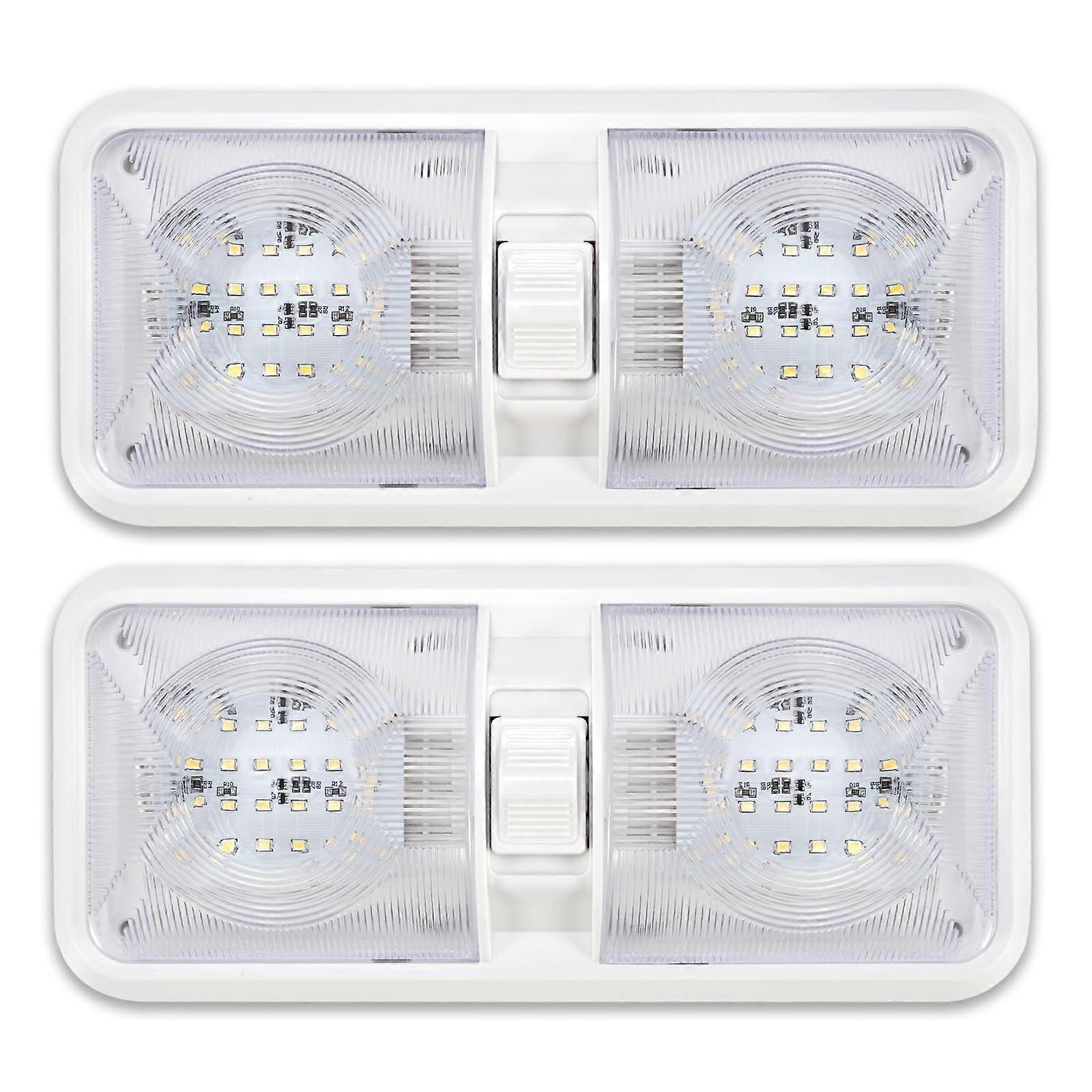 RV LED Interior Lights 12V Double Dome Ceiling Fixture with 3Way Switch Natural White 2PCS