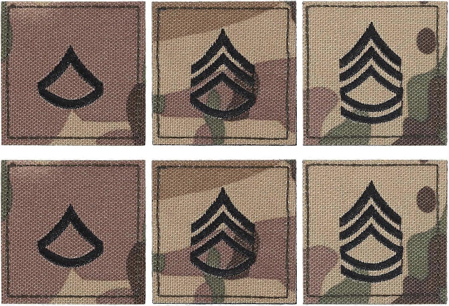 6pcs 3 Styles Embroidered Rank Insignia Staff Sergeant Patch Army Rank Patches Epaulette Camouflage for Outdoor Adventure Role Play and Model Showcase