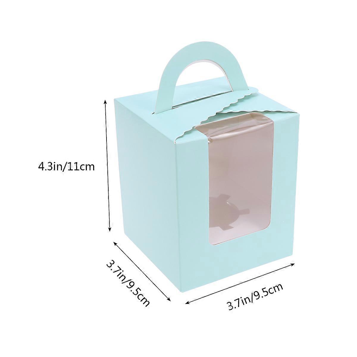 Blue Portable Cupcake Boxes with Window Design and Paper Insert for Standard or Jumbo Cupcakes 50 pcs