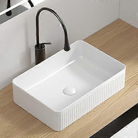 Rectangular White Porcelain Vessel Sink, Deep Basin Above Counter Bathroom Vanity, Modern Topmount