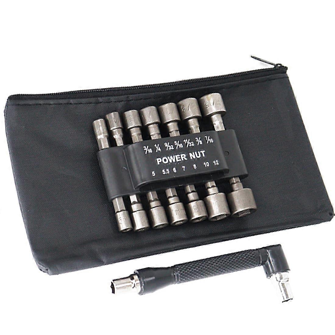 14Pcs Nut Driver Bit Set 1/4 Inch Hex Shank Metric and SAE Chrome Vanadium Quick Change