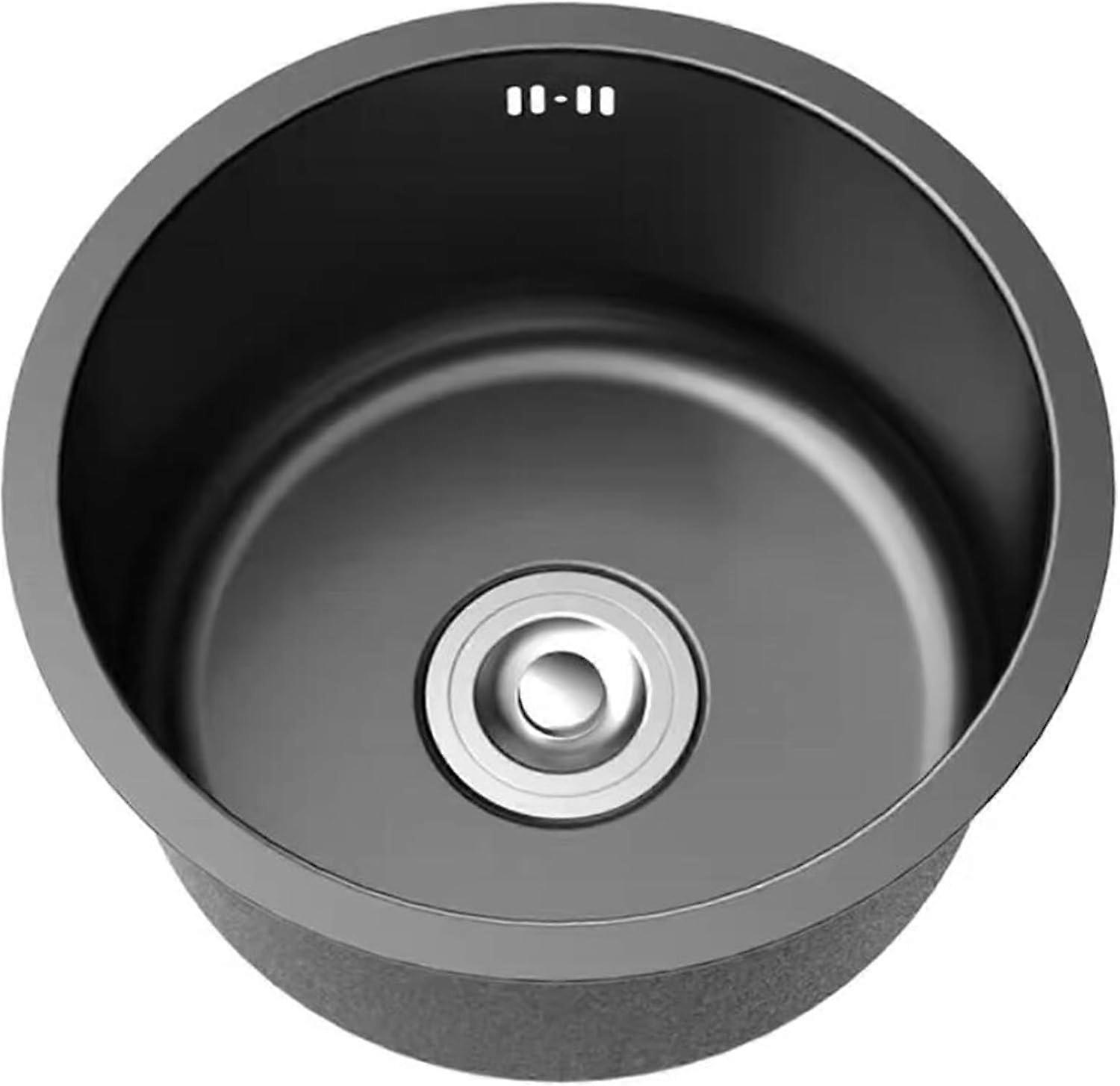 38cm Round Stainless Steel Caravan Sink with Drainer, Overflow, EasyClean Nano Surface