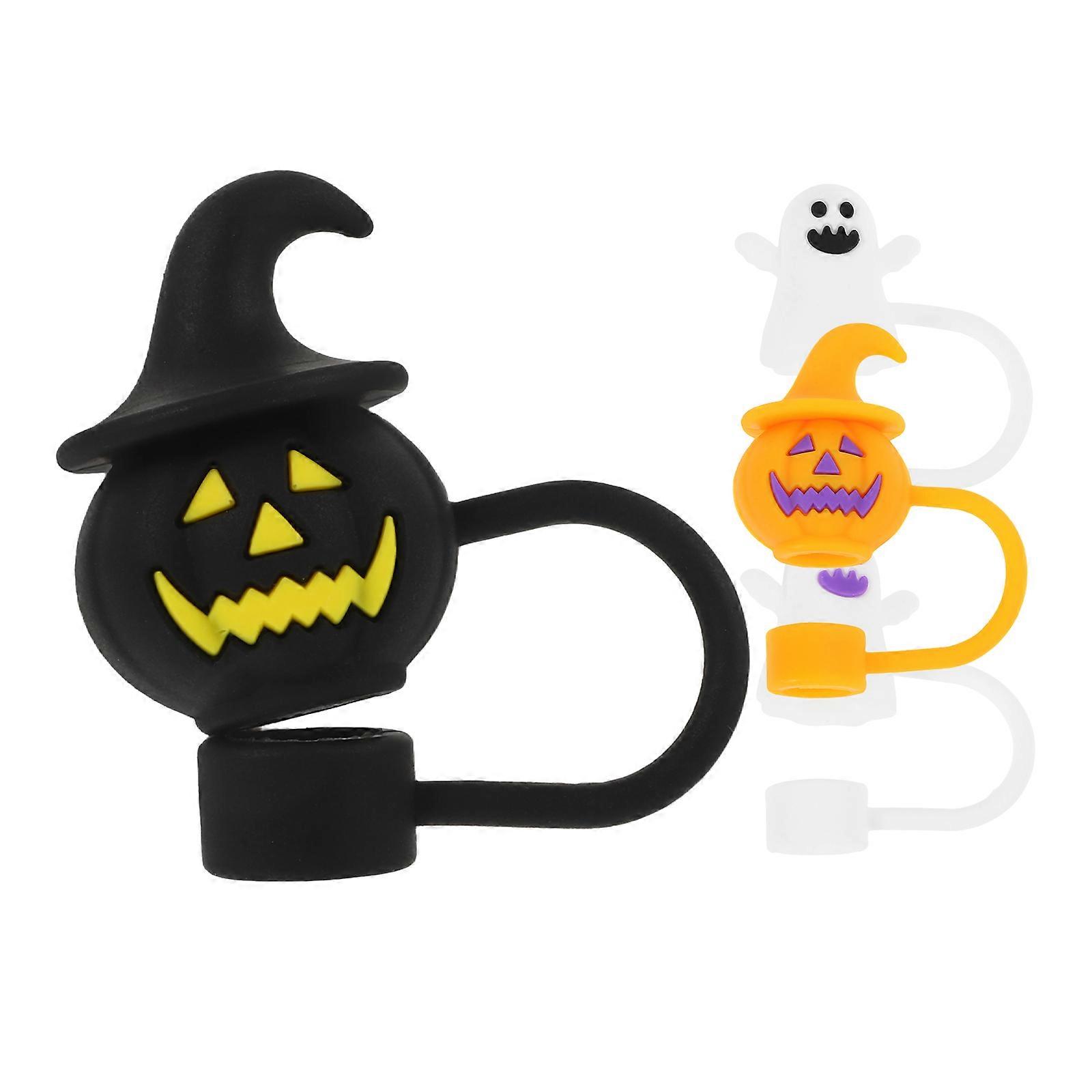 Silicone Straw Cover Halloween Straw Caps for Drinks 4Pcs Set
