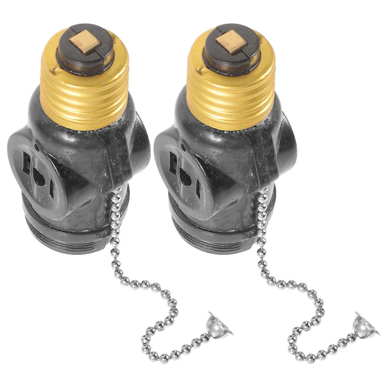 E26 Lamp Base with Pull Chain for Bulb Use 2Pcs Screw Socket Adapter