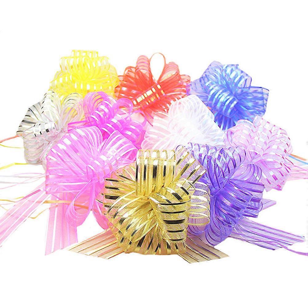 Hand-Painted Wedding Bow Pull Flower Gift for Wedding 10Pcs Pink Gauze