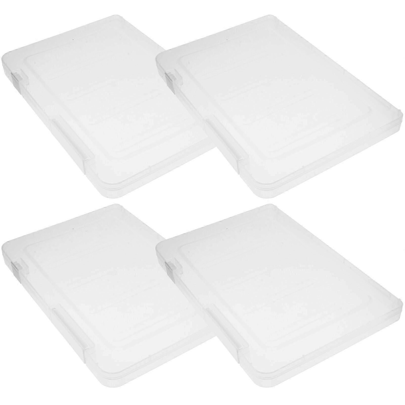 4-Piece A4 Plastic Storage Box Set with Lockable Lids, Clear Document Organizer