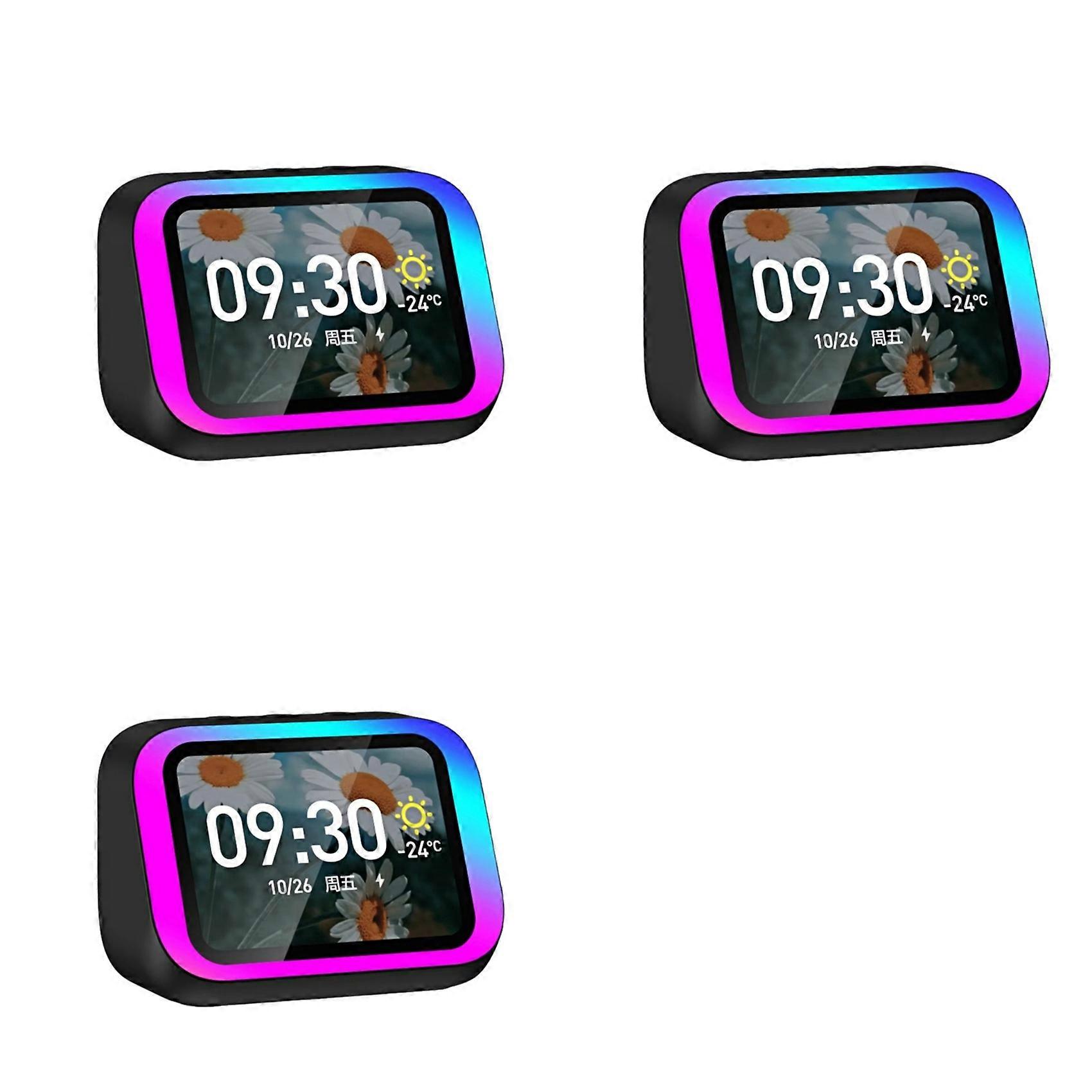 3X Intelligent Large Screen Bluetooth Clock Speaker with Temperature Display Control Table Speaker FM Office Decor Black