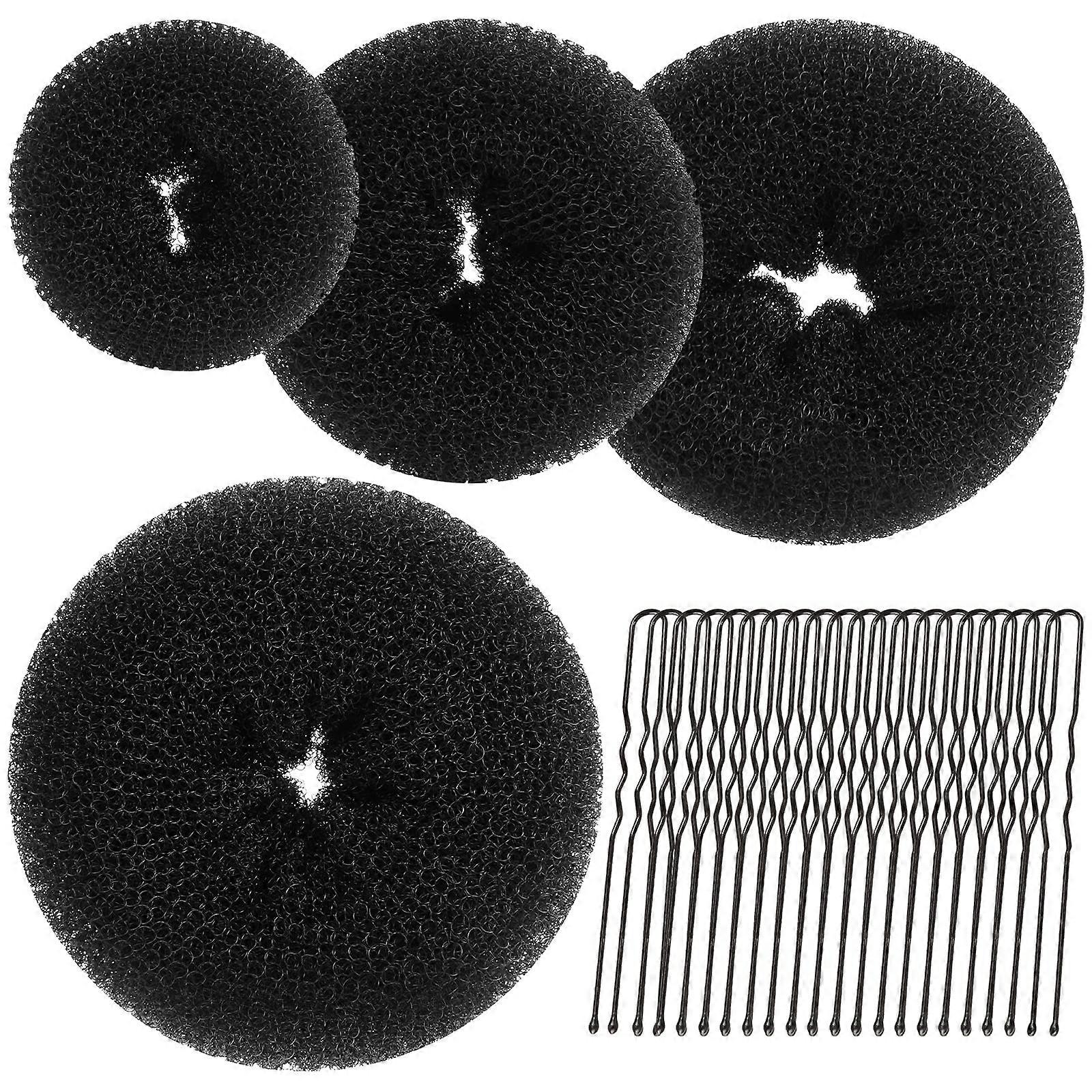Extra Large Black Hair Bun Maker Set with Donut Bun Tools and Secure Hold Pins, Multiple Sizes