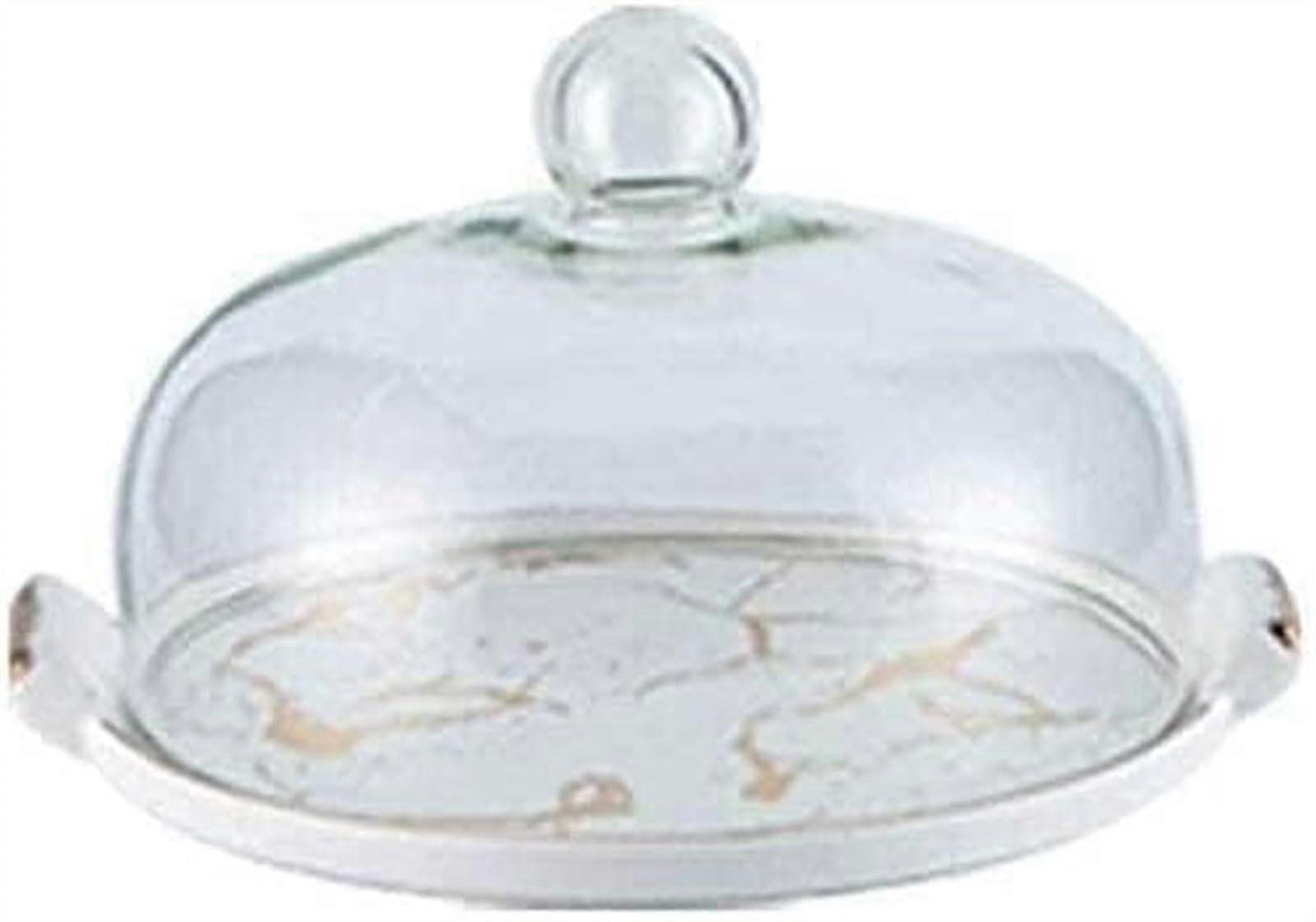 White Ceramic Cake Stand with Handles, Elegant Marble Texture Dessert Display Tray