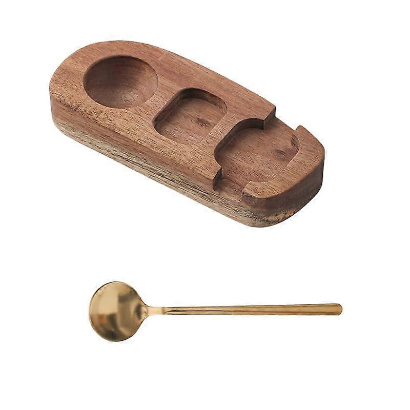 Wooden Egg Cup Holder with Spoon, Solid Wood Breakfast Stand Tray with Condiment Section
