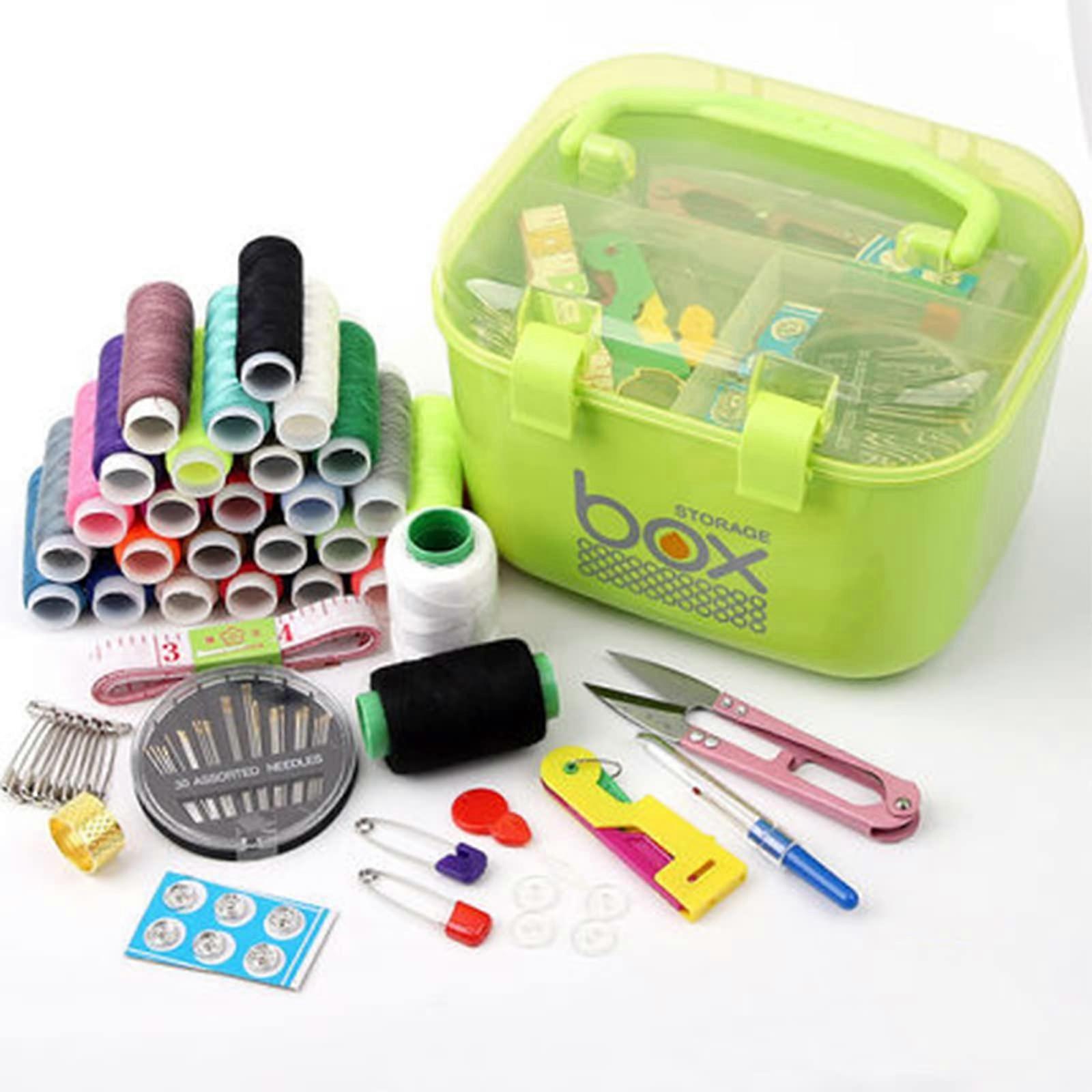 Sewing Kit Organizer with MultiFunctional Design, Durable Compartments, Pink Green Blue Colors