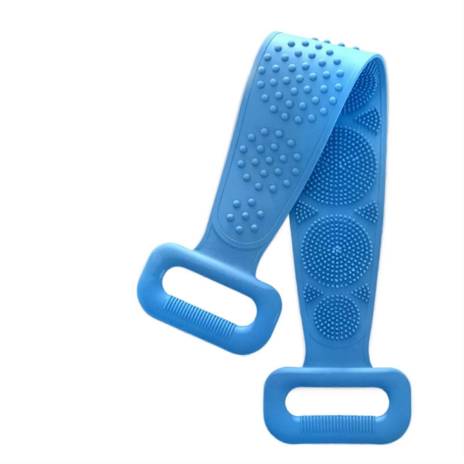Silicone Bath Brush with Long Handle, DualSided Exfoliating Back Scrubber for Shower, Blue
