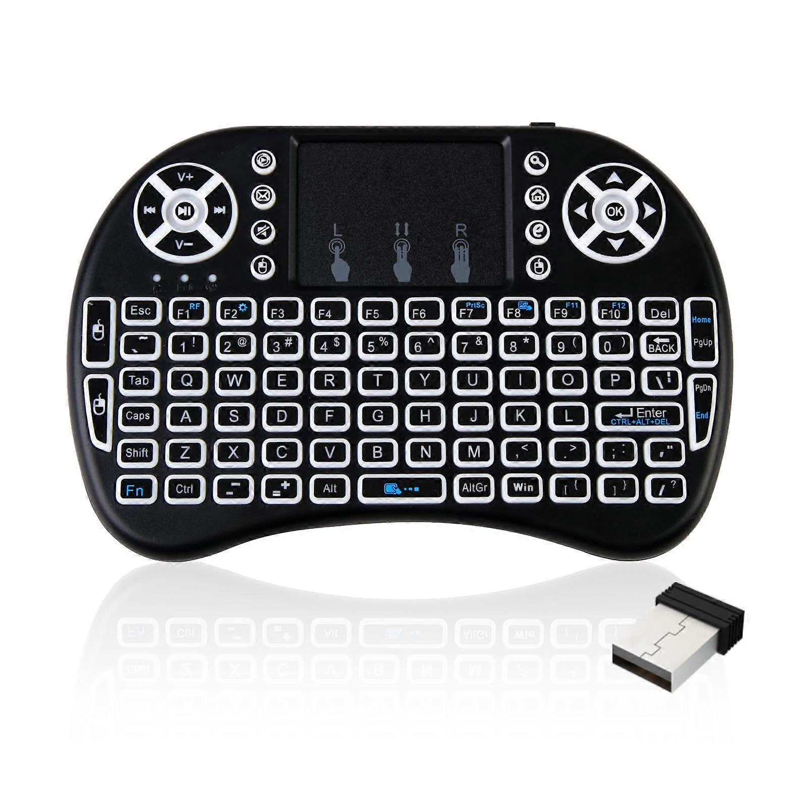 Mini Wireless Keyboard Bluetooth 2.4G with Touchpad, LED Backlit, Rechargeable for Smart TV PC