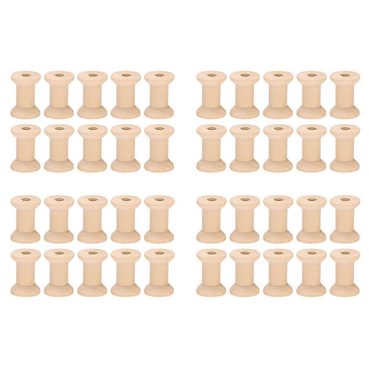 10Pcs Wooden Empty Thread Spools Natural Color 29mm x23mm