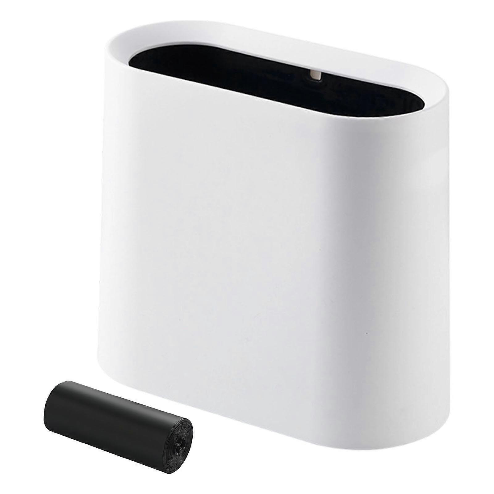 Slim Lidless Trash Bin for Narrow Area Space Saving Plastic Includes Trash Bag Roll Random Color Easy Wipe  White