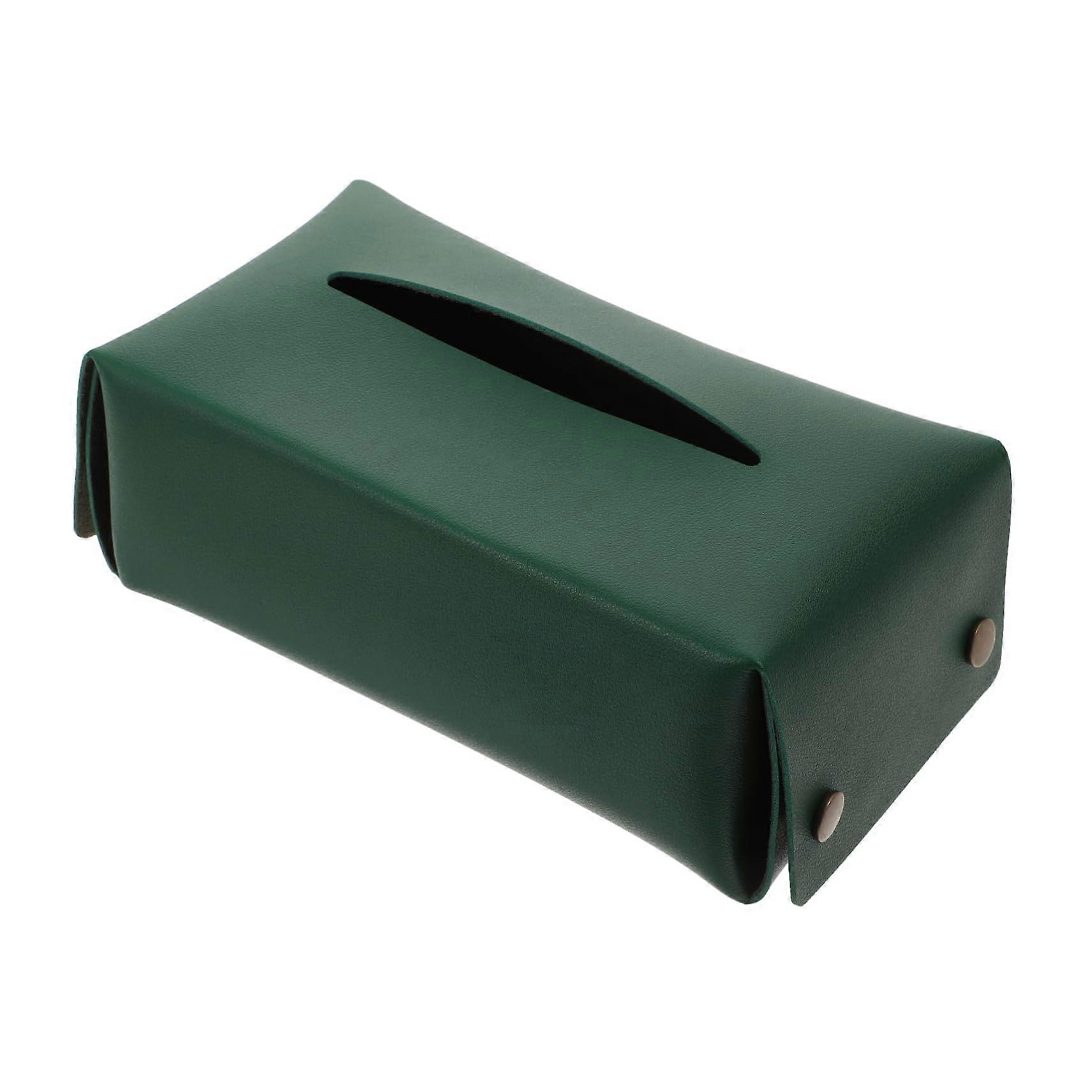 Green PU Leather Tissue Box Holder  Waterproof, Elegant Rectangular Design for Home and Office