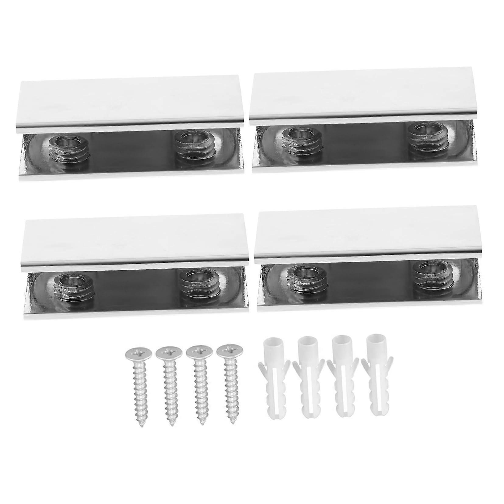 4pcs Heavy Duty Glass Shelf Clamp and Frameless Mirror Clip Set for Secure Adjustable Mounting