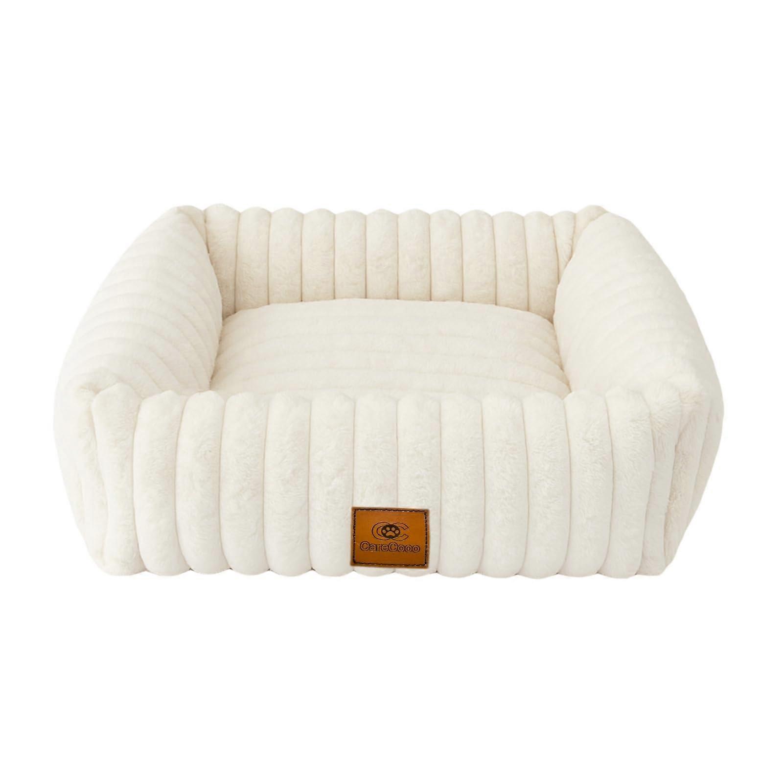 Small Dog Bed Fluffy AntiAnxiety Comfort Waterproof Washable Rectangular Pet Bed Cream S