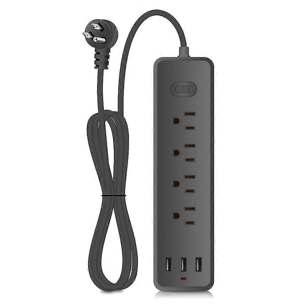 Multi-functional Power Strip With 1.2m Extension Cord 4 Ac-outlets 3xusb Ports