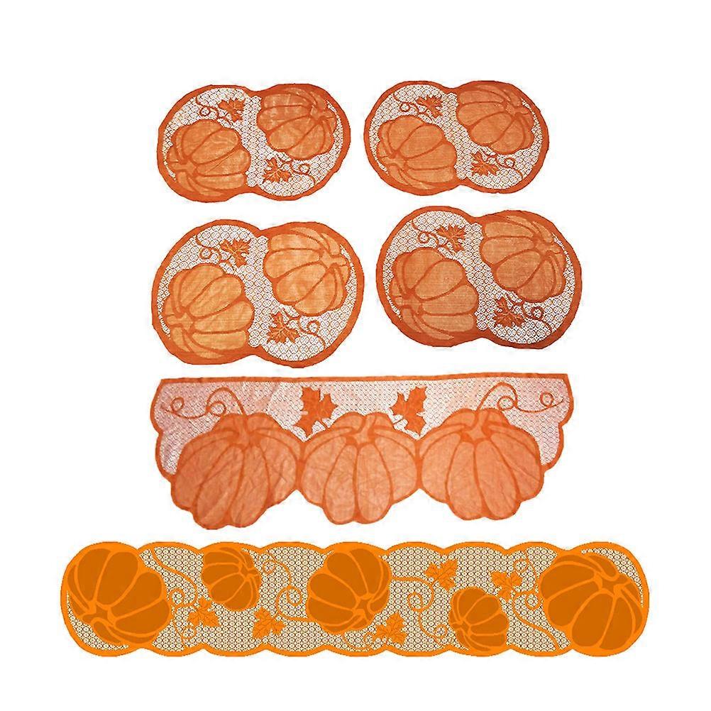 Thanksgiving Table Runner Lace Tablecloth for 12Pcs Pumpkin Leaves Set