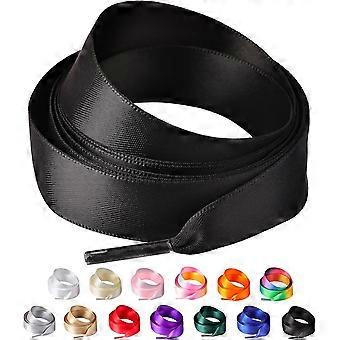 2 pares de cadarços de fita para tênis femininos, cadarços de cetim coloridos de 1,9 cm de largura para tênis, pretos (2 pares) 120 cm